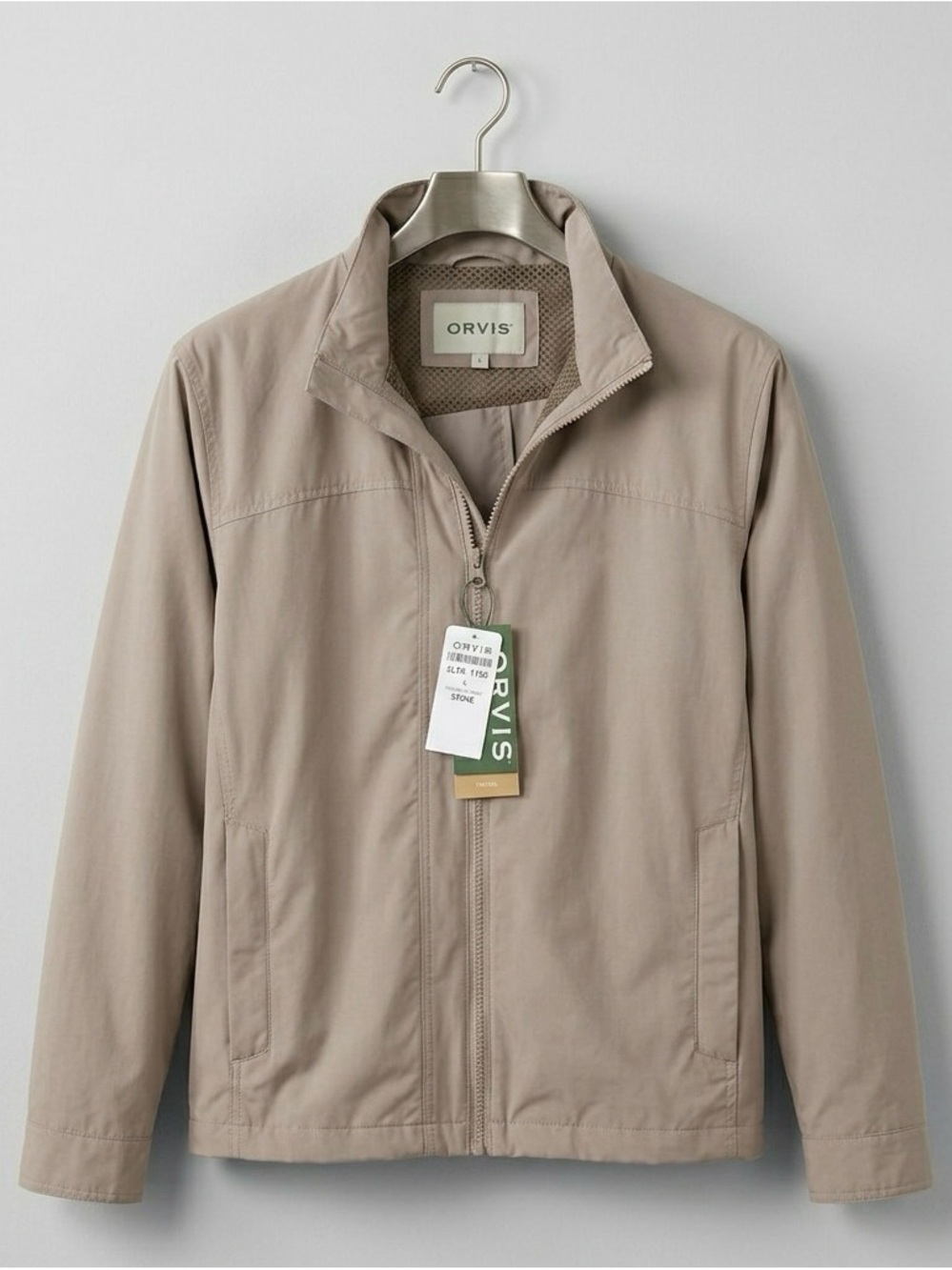 NWT Orvis Pack and Go Jacket Large Stone Travel Water Resistant Lightweight - Picture 1 of 8